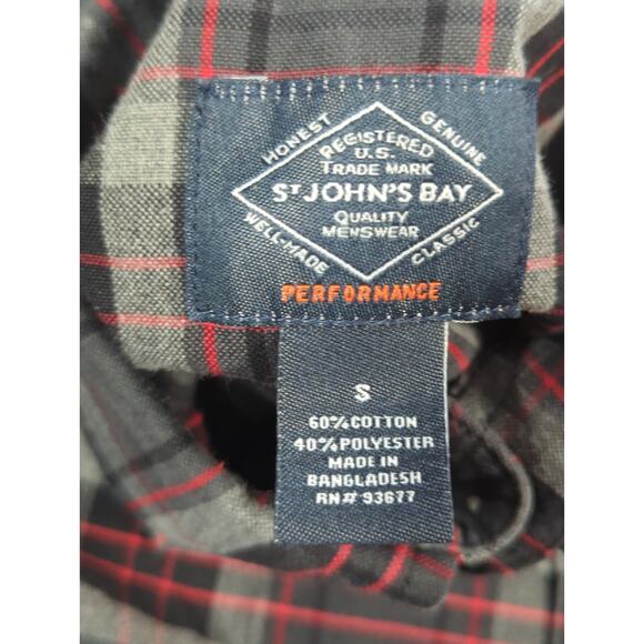 St Johns Bay Mens Plaid Button Down Shirt Gray Red Long Sleeve Size S - Picture 2 of 10
